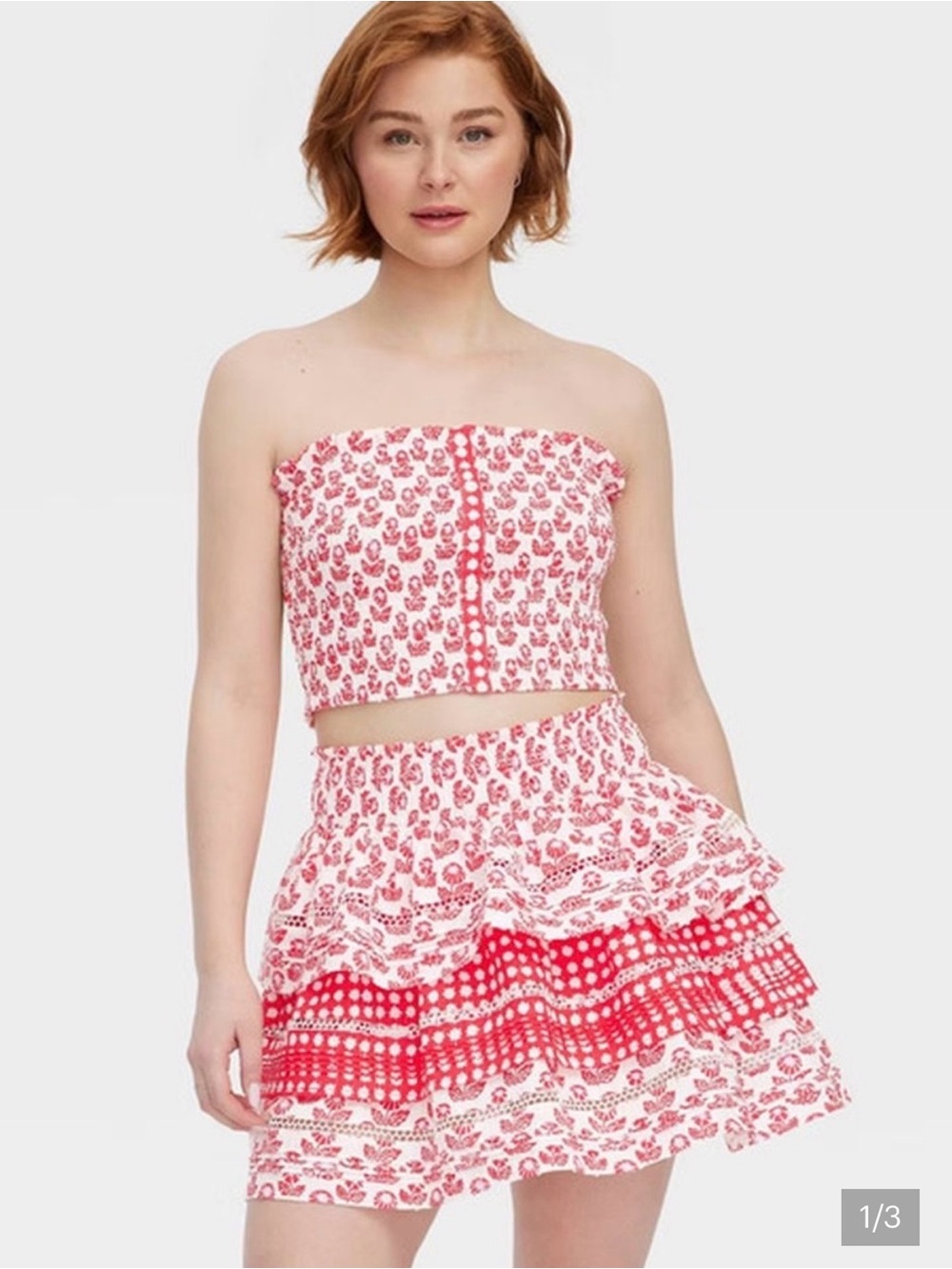 Roller Rabbit x Target White and Red Floral Tiered Mini Skirt Set